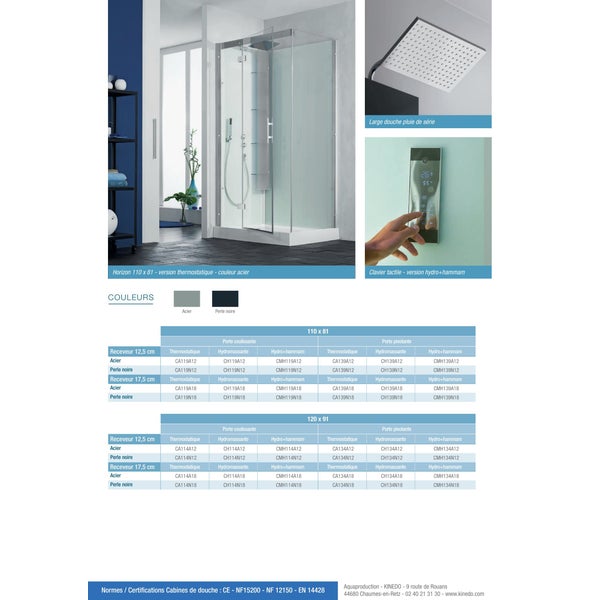 Cabine de douche complète HORIZON receveur de douche 120x120 hauteur 17,5 cm porte coulissante douche hydromassante et fonction Hammam Perle Noire 2