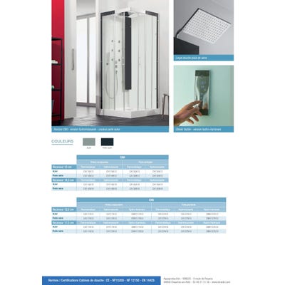 Cabine de douche complète HORIZON receveur de douche 80x80 hauteur 12,5 cm douche hydromassante finition Acier 2