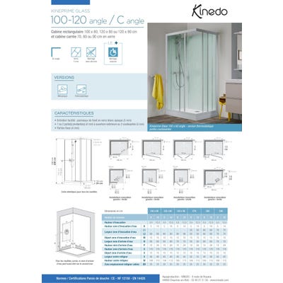 Cabine de douche complète KINEPRIME porte coulissante receveur 80x80 hauteur 18 cm mitigeur thermostatique verre transparent 1