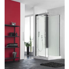 Cabine de douche complète HORIZON receveur de douche 80x80 hauteur 17,5 cm carre porte pivotante mitigeur thermostatique finition noir