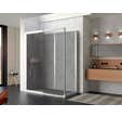 Cabine de douche complète KOCOON 120x90 d'angle porte coulissante verre transparent mitigeur thermostatique panneaux de fond couleur gris bois