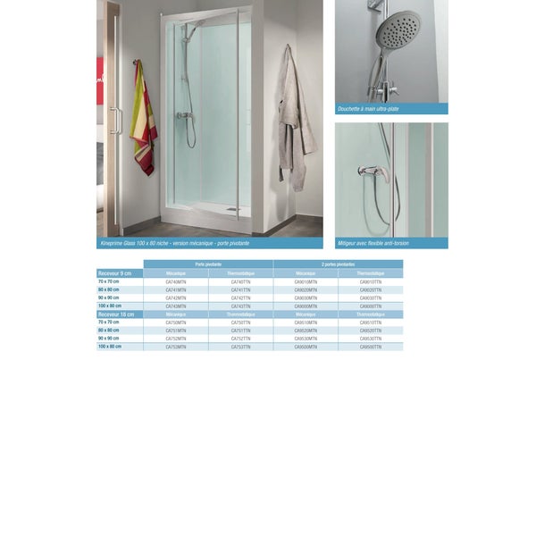 Cabine de douche complète KINEPRIME porte pivotante receveur 80x80 hauteur 18 cm mitigeur thermostatique verre transparent 2