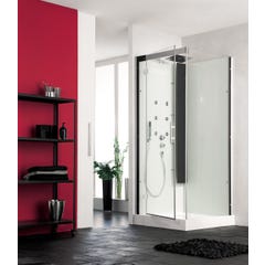 Cabine de douche complète HORIZON porte pivotante receveur 80x80 hauteur 17,5 cm douche hydromassante finition Perle Noire