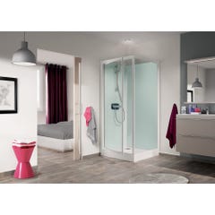 Cabine de douche complète KINEPRIME avec porte pivotante receveur 90x90 hauteur 18 cm mitigeur thermostatique verre transparent 2