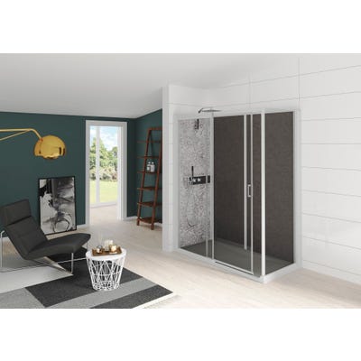 Cabine de douche complète KOCOON 160x80 d'angle espace douche ouvert verre transparent mitigeur thermostatique panneaux de fond couleur gris orient 0