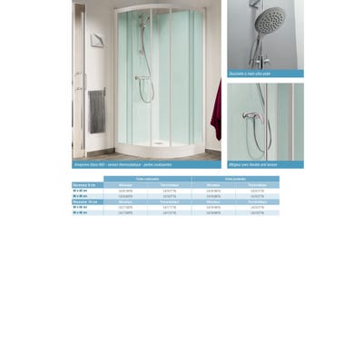 Cabine de douche complète KINEPRIME porte pivotante receveur 1/4 de rond 90x90 hauteur 9 cm équipé mitigeur mécanique verre transparent 2