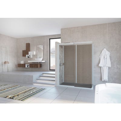 Cabine de douche complète KOCOON 100x80 d'angle porte pivotante verre dépoli 1 bande mitigeur thermostatique panneaux de fond couleur beige orient 0