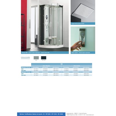 Cabine de douche complète HORIZON porte pivotante receveur 90x90 hauteur 12,5 cm 1/4 de rond douche hydromassante finition Acier 2