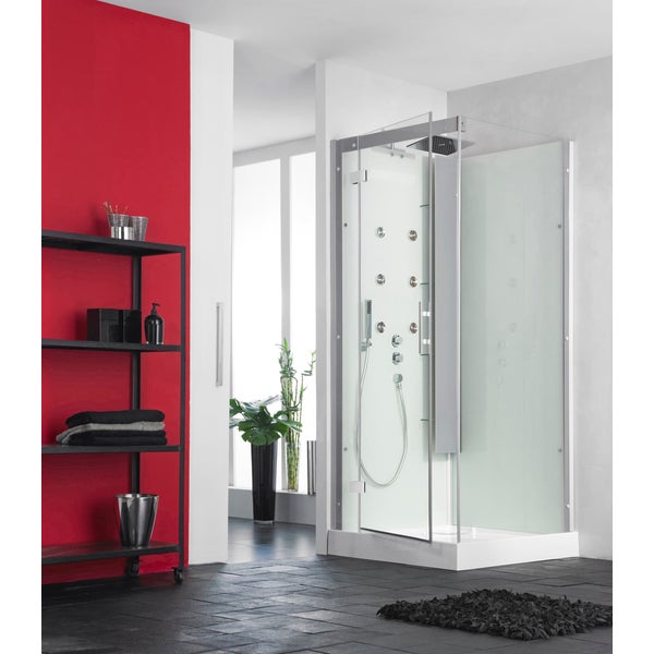 Cabine de douche complète HORIZON porte pivotante receveur 80x80 hauteur 12,5 cm douche hydromassante finition Acier 0