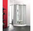 Cabine de douche complète HORIZON receveur de douche 1/4 de rond 90x90 hauteur 17,5 cm porte coulissante douche hydromassante et Hammam finition Acier