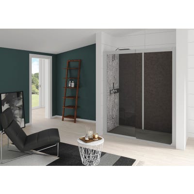 Cabine de douche complète KOCOON 170x70 pose en niche espace douche ouvert verre dépoli 1 bande mitigeur thermostatique panneaux de fond gris orient 0