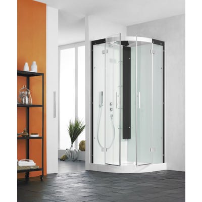 Cabine de douche complète HORIZON receveur de douche 90x90 hauteur 17,5 cm porte coulissante douche hydromassante et fonction Hammam Perle Noire 0