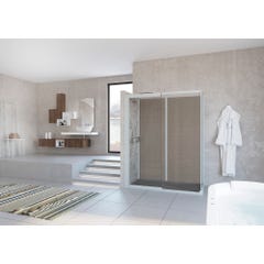 Cabine de douche complète KOCOON 100x90 d'angle porte pivotante verre dépoli 1 bande mitigeur thermostatique panneaux de fond couleur beige orient 0