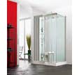 Cabine de douche complète HORIZON receveur de douche 120x120 hauteur 17,5 cm porte pivotante douche hydromassante finition Acier