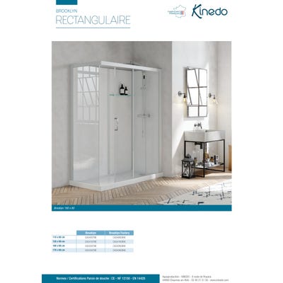 Cabine de douche BROOKLYN profilés gris clair porte couliss. 160x80 8,5 cm verre transparent mitigeur thermostatique panneaux de fond verre blanc 2
