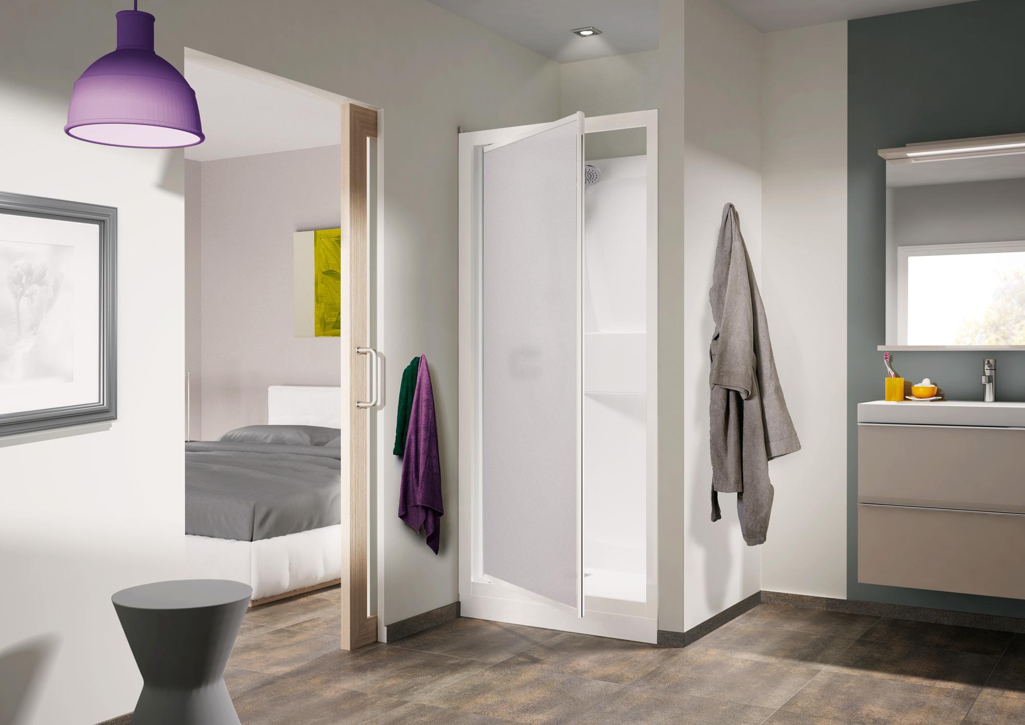 Cabine de douche KINEPRIME 90 niche pivotant haut depoli équipé mitigeur mecanique