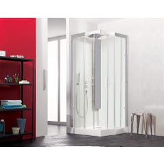 Cabine de douche complète HORIZON receveur de douche 90x90 hauteur 17,5 cm douche hydromassante finition Acier