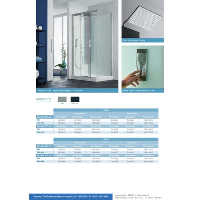 Cabine de douche complète HORIZON receveur de douche 110x110 hauteur 17,5 cm douche hydromassante finition Acier 2
