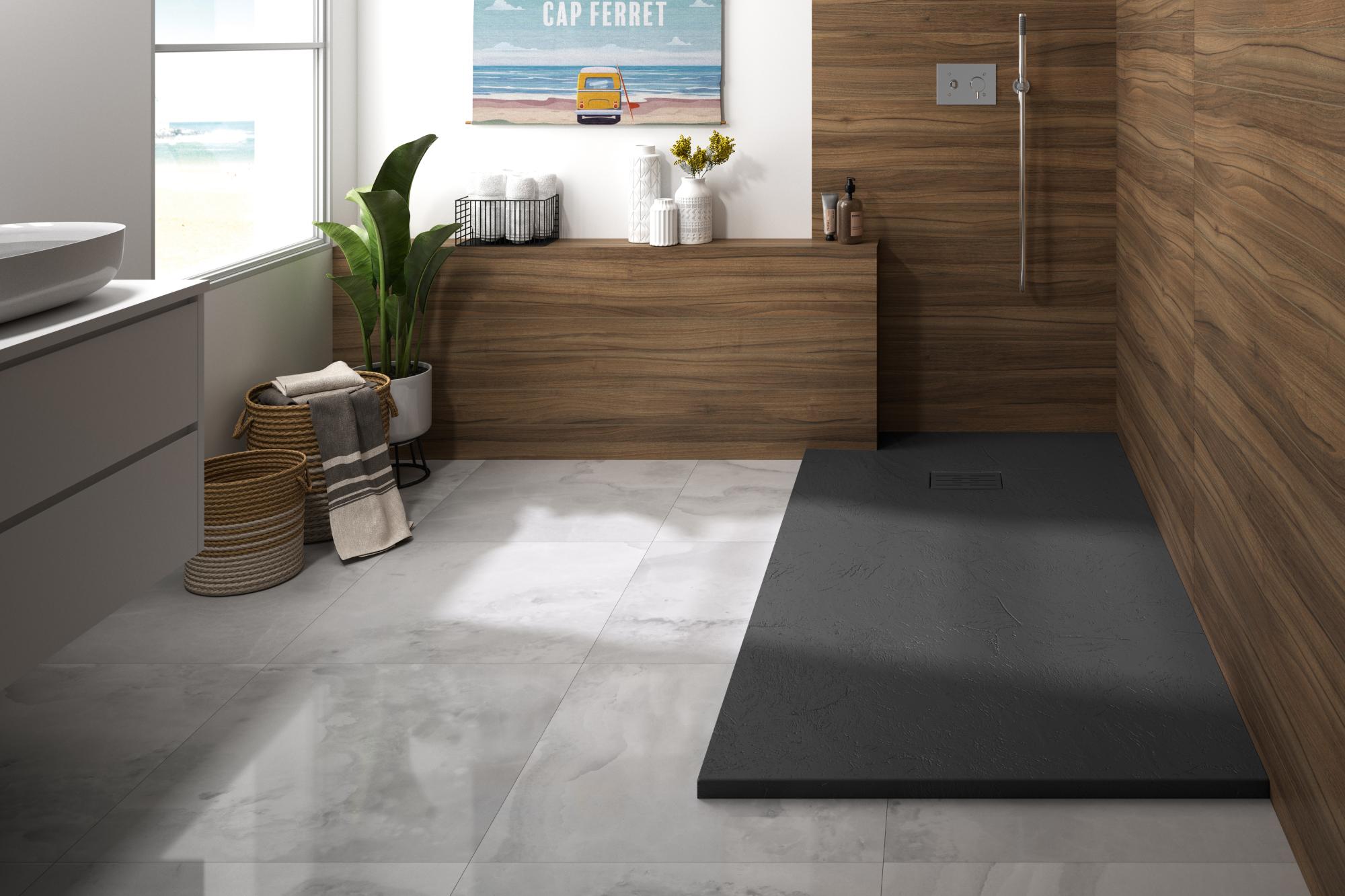 Receveur de douche KINEROCK Evo aspect minéral noir 180x90