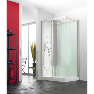 Cabine de douche complète HORIZON receveur de douche 120x120 hauteur 12,5 cm porte coulissante douche hydromassante finition Acier 0