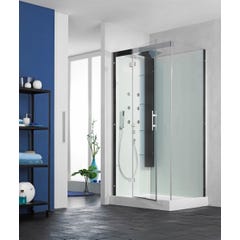 Cabine de douche complète HORIZON porte pivotante receveur 110x110 hauteur 17,5 cm douche hydromassante finition Perle Noire