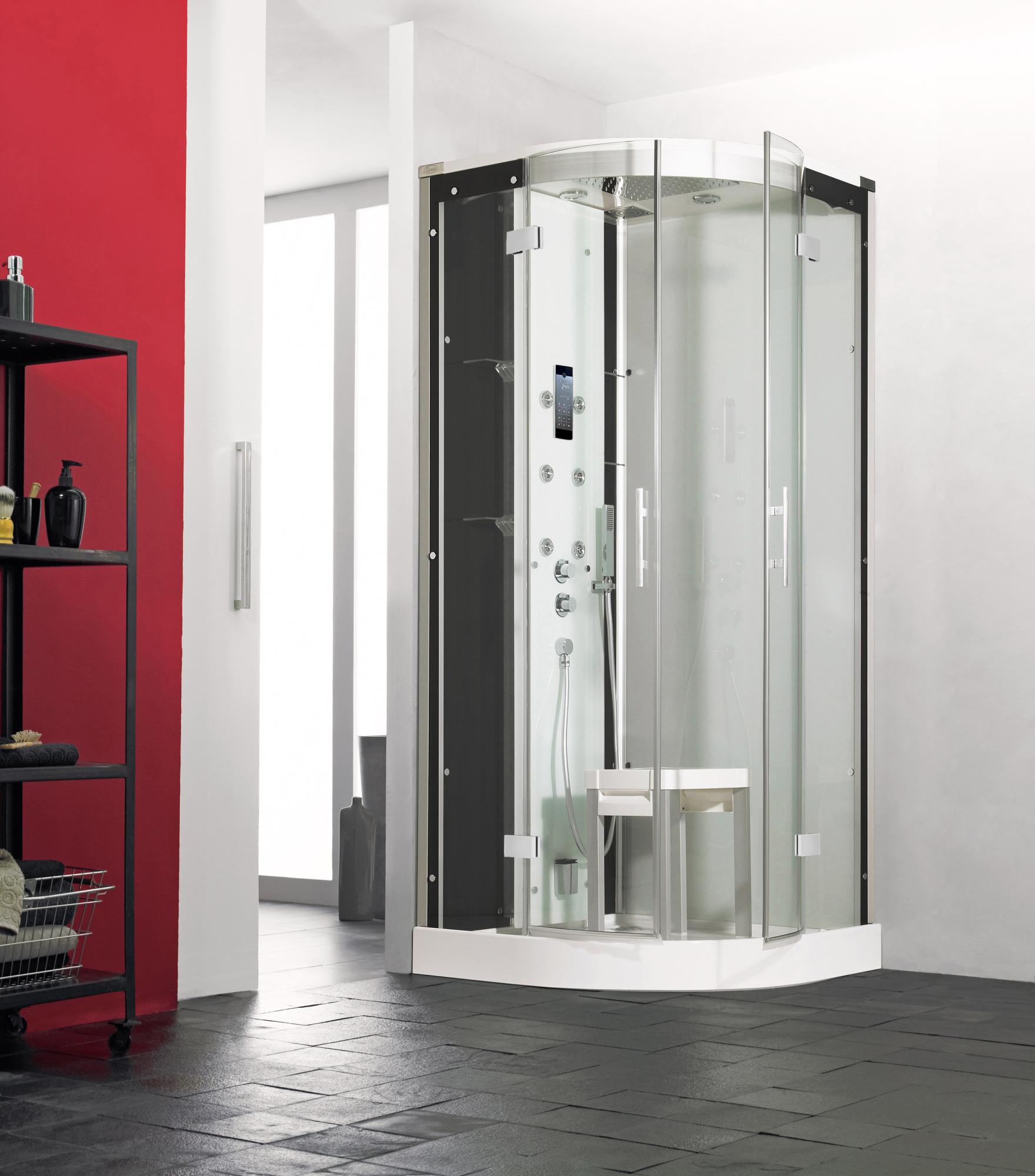 Cabine de douche HORIZON 2 Haut 90 1/4 de rond pivotant Hydro+Hammam Perle Noire