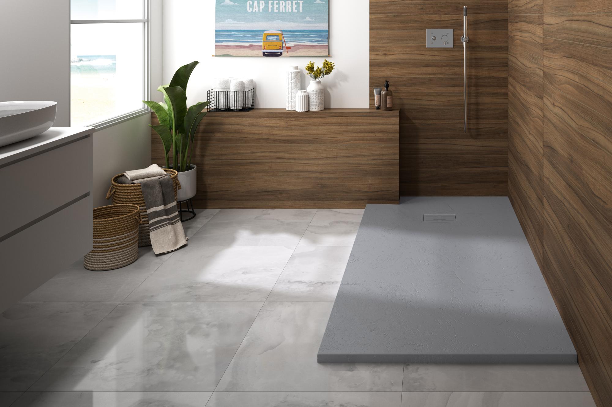 Receveur de douche KINEROCK Evo aspect minéral gris p. 180x90
