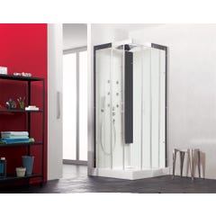 Cabine de douche complète HORIZON receveur de douche 90x90 hauteur 12,5 cm douche hydromassante finition Perle Noire