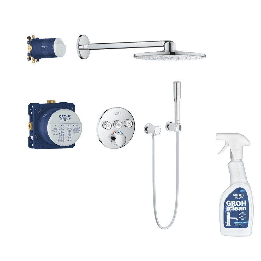 Mitigeur douche encastrable Grohe Grohtherm SmartControl Rainshower 310 SmartActive Cube Façade ronde + Nettoyant robinetterie Grohe GroheClean