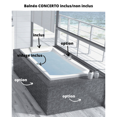 Baignoire balnéo CONCERTO 200x95 sur châssis métal, système balnéo AIR HOTEL tête bain à droite 1