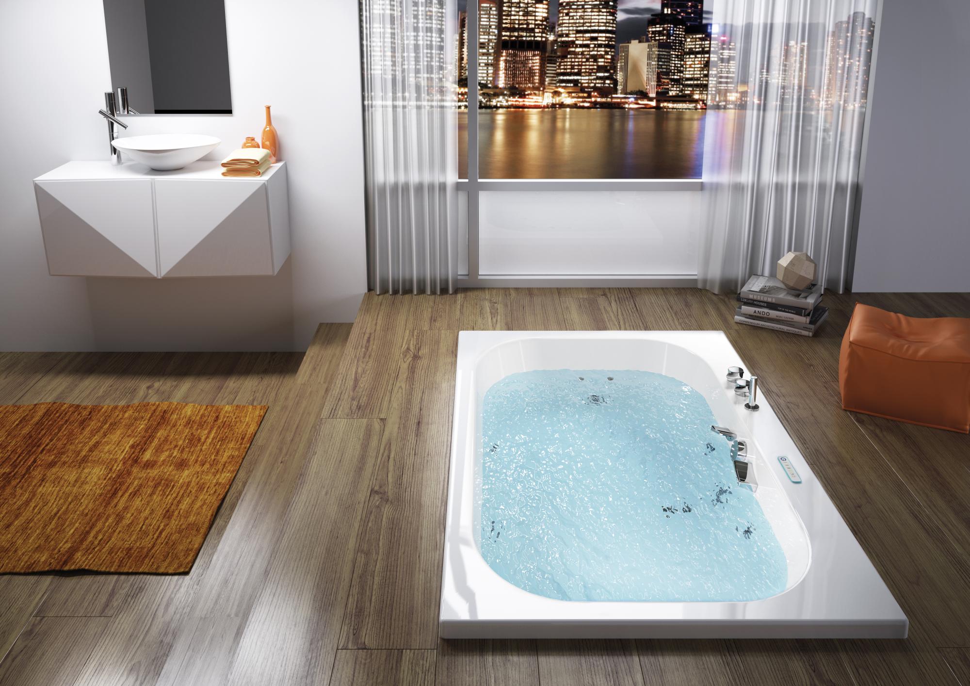 Baignoire Balneo BOSSANOVA 185x120 systeme balneotherapie MIX COLOR tete a Gauche