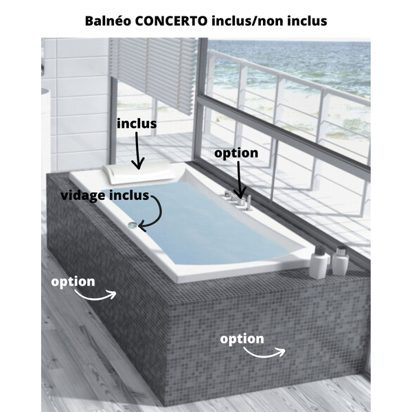 Baignoire balnéo CONCERTO 170x75 sur châssis métal, système balnéo AIR HOTEL tête bain à droite 1