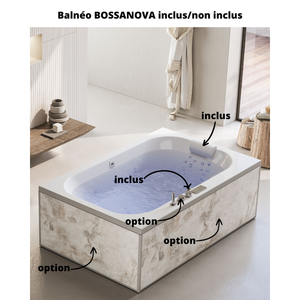 Baignoire balnéo d'exception BOSSANOVA 185x120 sur châssis métal, système balnéo OXYGÈNE POOL AIR tête bain à gauche 2