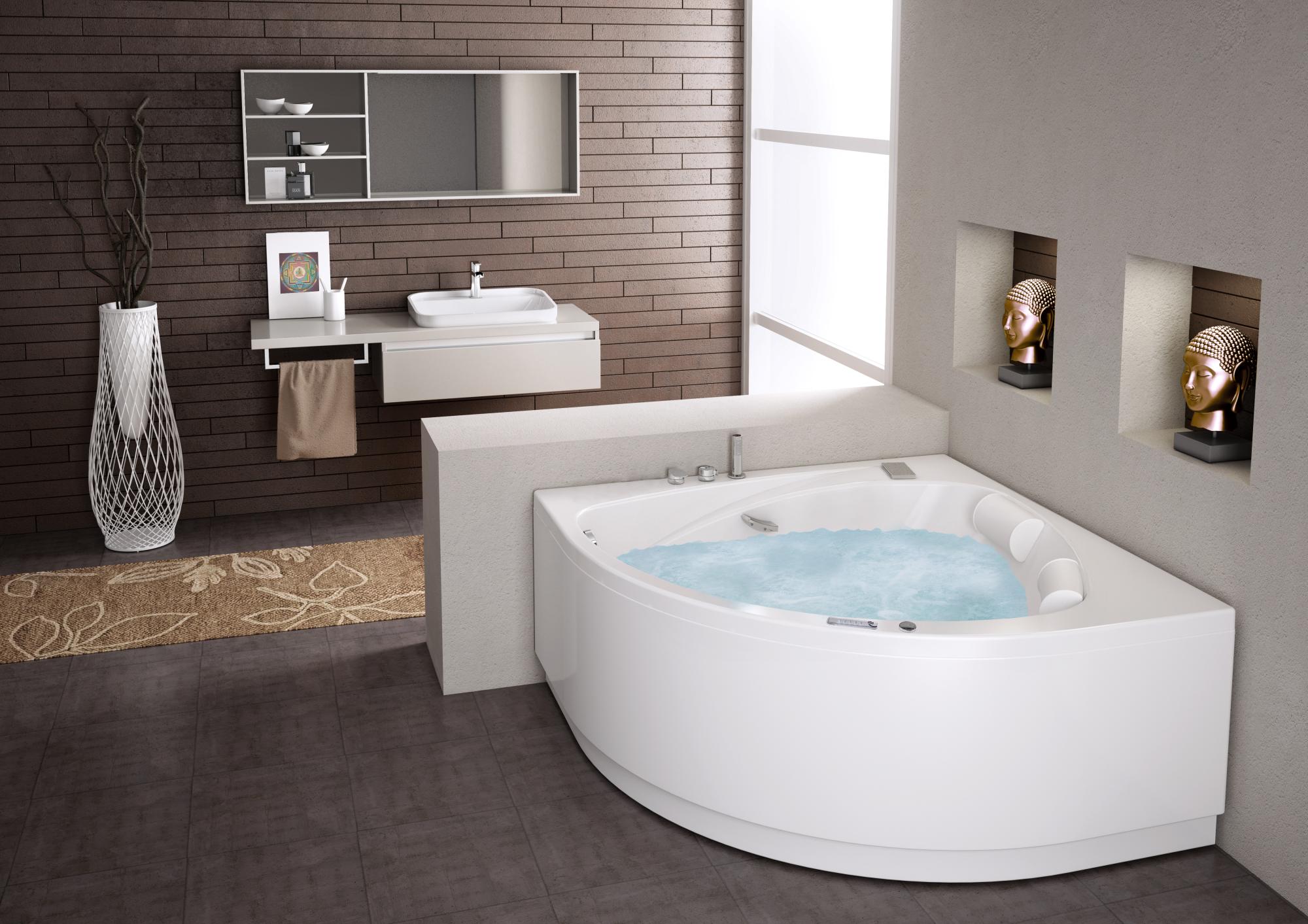 Baignoire Balneo d'angle MALOYA 2 places 140x140 talier compris systeme balneotherapie MIX COLOR