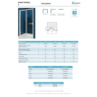 Porte de douche SMART Express S gain de place pliante vers l'intérieur largeur 80 cm profilé blanc verre transparent 1