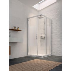 Paroi de douche d'angle JAVA Classic portes coulissantes largeur réglable 85/92 profilé blanc verre dépoli 1 bande 0