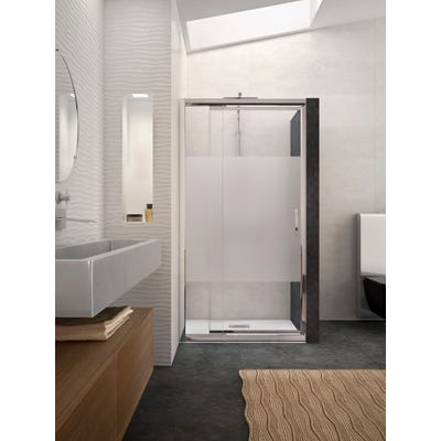 Paroi de douche CORAIL Classic porte pivotante avec 1 partie fixe largeur réglable 107/120 profilé blanc verre dépoli 1 bande 0
