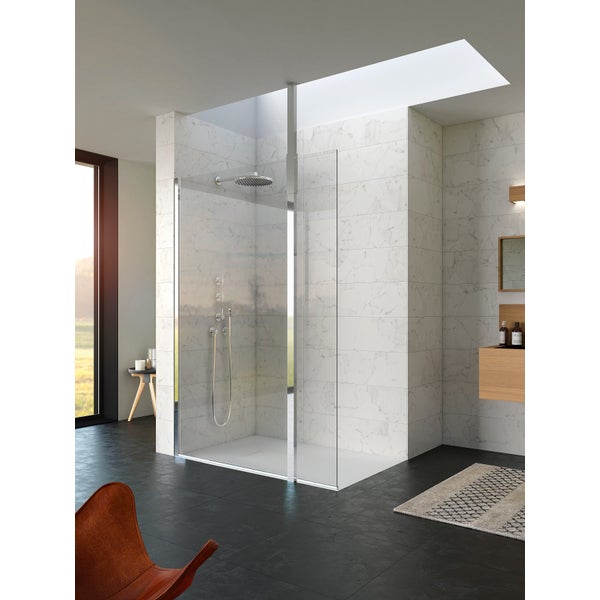 Paroi de douche fixe KINEQUARTZ Solo largeur 80 cm hauteur 2,00m verre ultra clair anticalcaire + fixation par mat sol et plafond 0