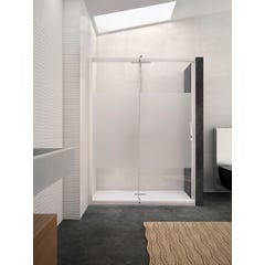 Paroi de douche MACAO Classic porte coulissante largeur réglable 142-155 profilé blanc verre dépoli 1 bande