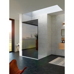 Paroi de douche fixe KINEQUARTZ Solo largeur 1,40m hauteur 2,00m fixation sur charnières murales verre fume finition miroir avec renfort mat 0