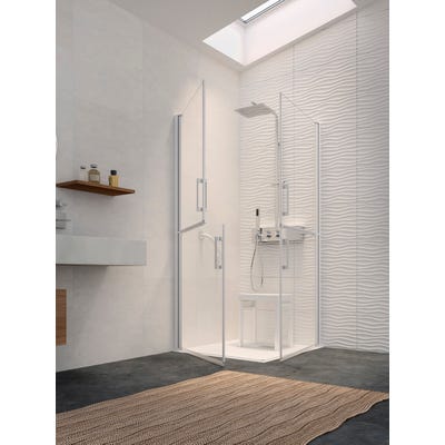 Porte de douche porte pivotante SESAME 100 sans seuil aux normes handicapé profilé blanc verre transparent montage à gauche 0