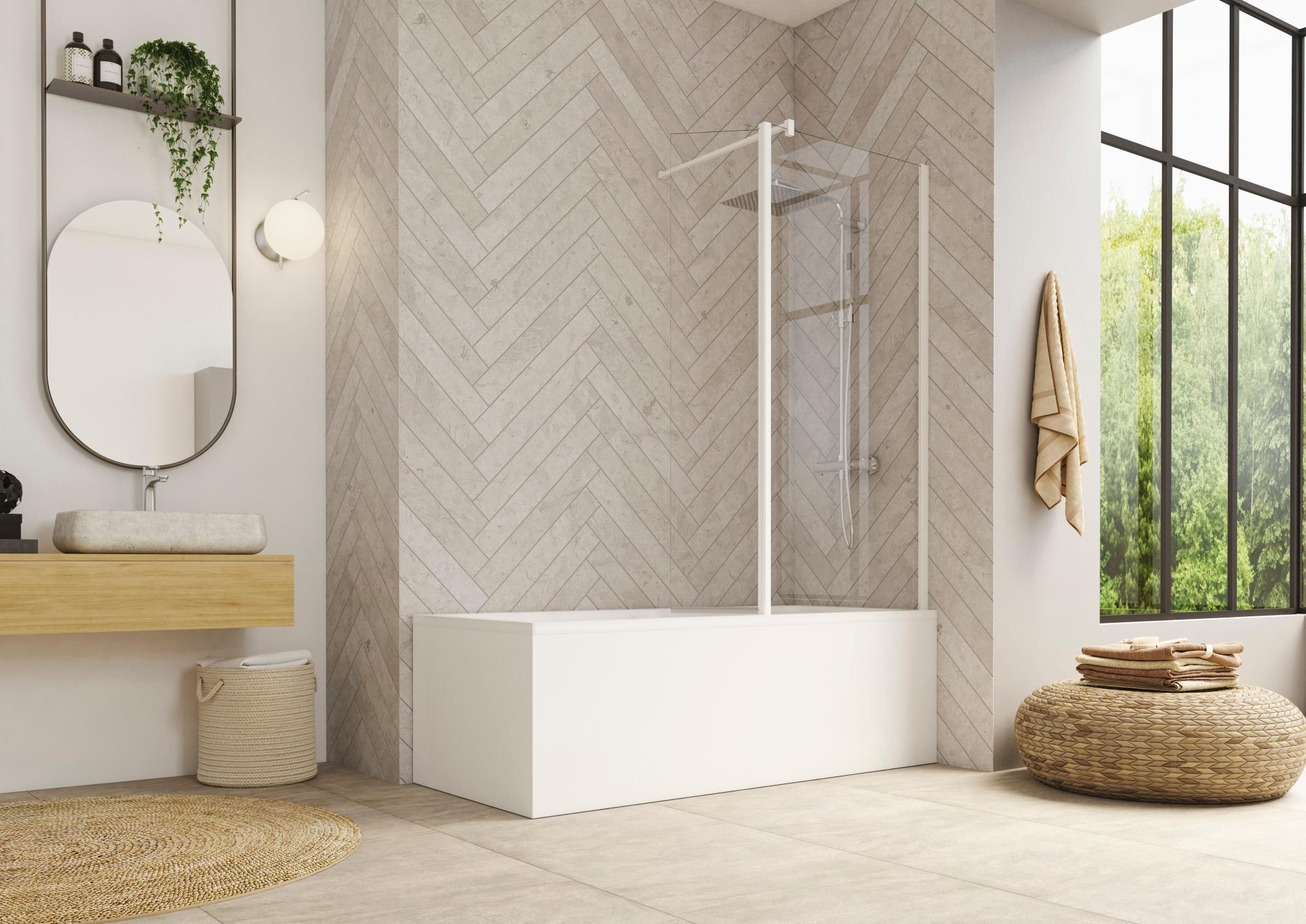Pare-bain BALI 2 volets 80 profile blanc verre transparent
