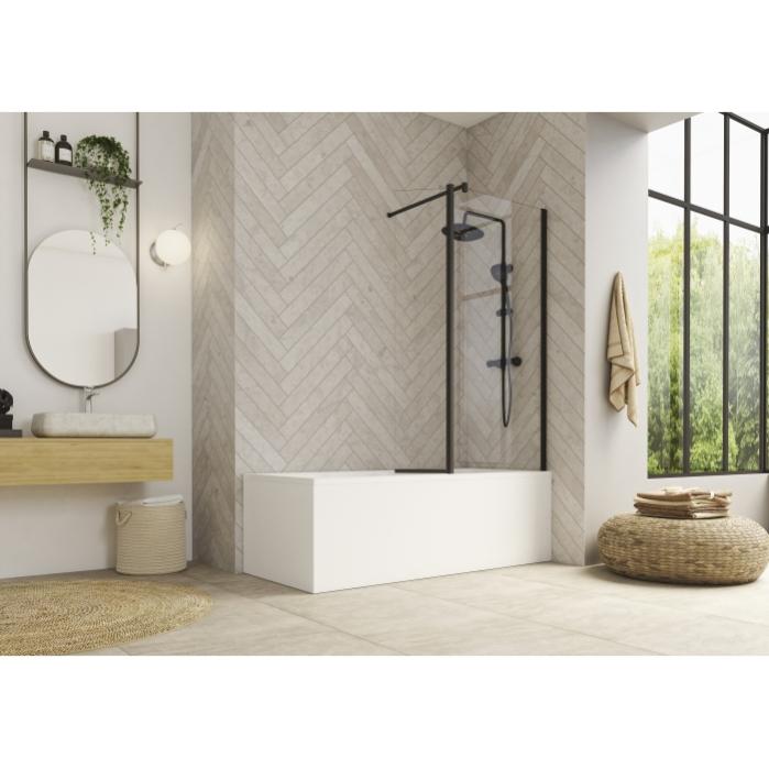 Pare-bain BALI 2 volets 80 profile noir verre transparent