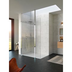Paroi de douche fixe KINEQUARTZ Solo largeur 1,20m hauteur 2,00m charnières murales verre cristal bande centrale finition miroir avec renfort mat