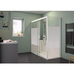 Cabine de douche d'angle complète sécurisée KINEMAGIC Access 150x80 espace douche ouvert verre dépoli 1 bande mitigeur thermostatique 0