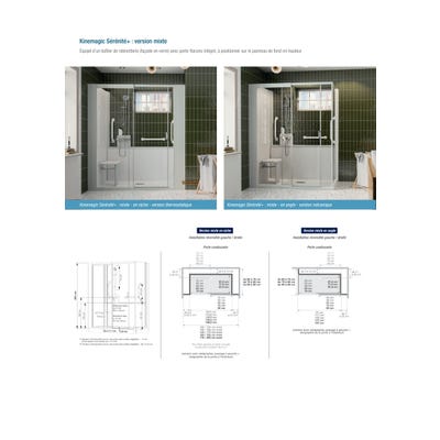 Cabine de douche en niche complète KINEMAGIC Sérénité PLUS 170x90 (B) hauteur 2,03m porte coulissante verre dépoli 1 bande mitigeur thermostatique 2