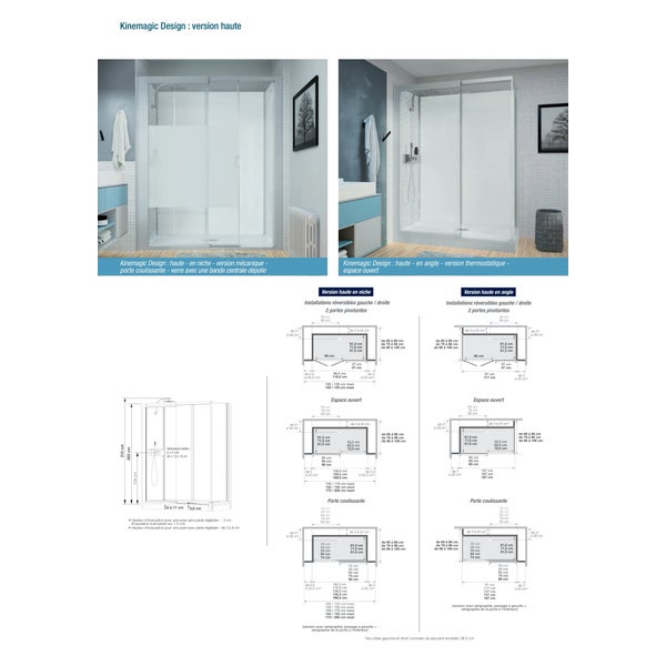 Cabine de douche en niche complète sécurisée porte pivotante KINEMAGIC Design 120x80 hauteur 2,07m Dépoli 1 bande mitigeur thermostatique 2