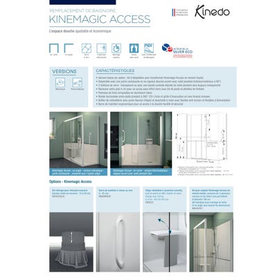 Cabine de douche en niche complète sécurisée KINEMAGIC Access 180x70 porte coulissante verre dépoli 1 bande mitigeur thermostatique 1