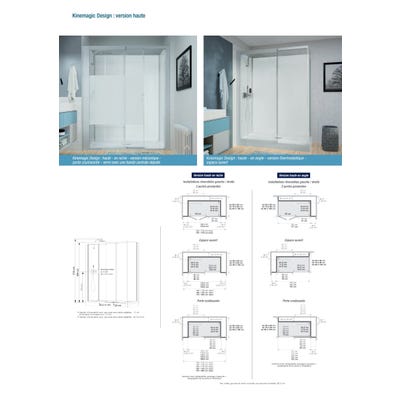 Cabine de douche en niche complète sécurisée porte coulissante KINEMAGIC Design 120x70 hauteur 2,07m transparent mitigeur thermostatique 2
