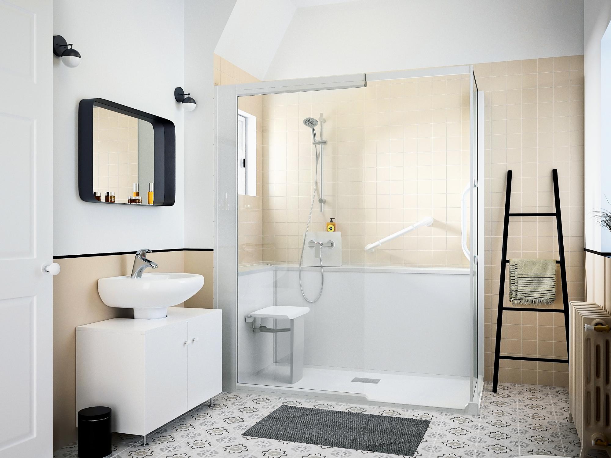 KINEMAGIC7 Sérénité 170x90 Angle Solo Basse transparent équipé mitigeur thermostatique
